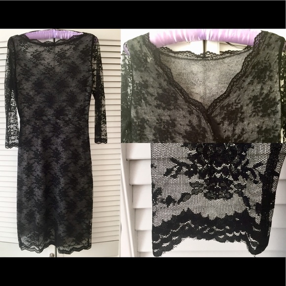 Zara | Black Lace Over Grey Sheath Dress - Picture 1 of 1